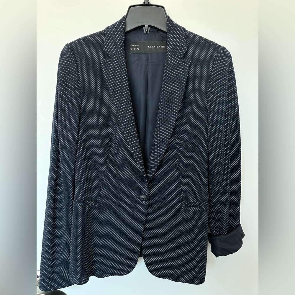 Zara Navy Polka Dot Blazer